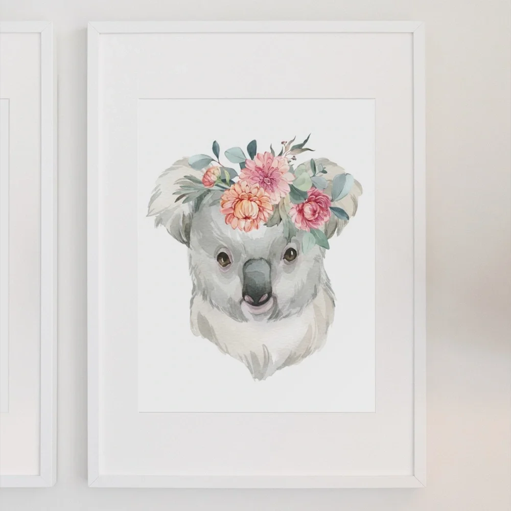 Watercolor Floral Baby Koala Illustration Wall Art Print Poster Unframed - Picture 4 of 10
